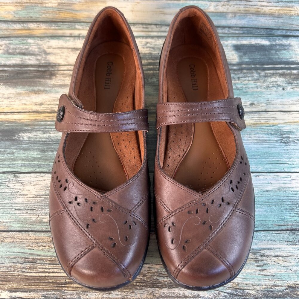Rockport Cobb Hill Womens Petra Mary Janes Size 9.5 Narrow Brown Leather Flats